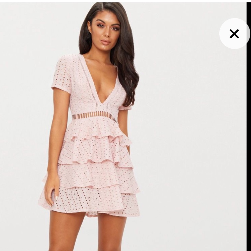 Prettylittlething Dusty Pink Lace Skater Dress
